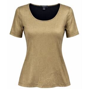 St. John Couture Metallic Gold Scoop Neck Blouse Top - Size Small Short Sleeve